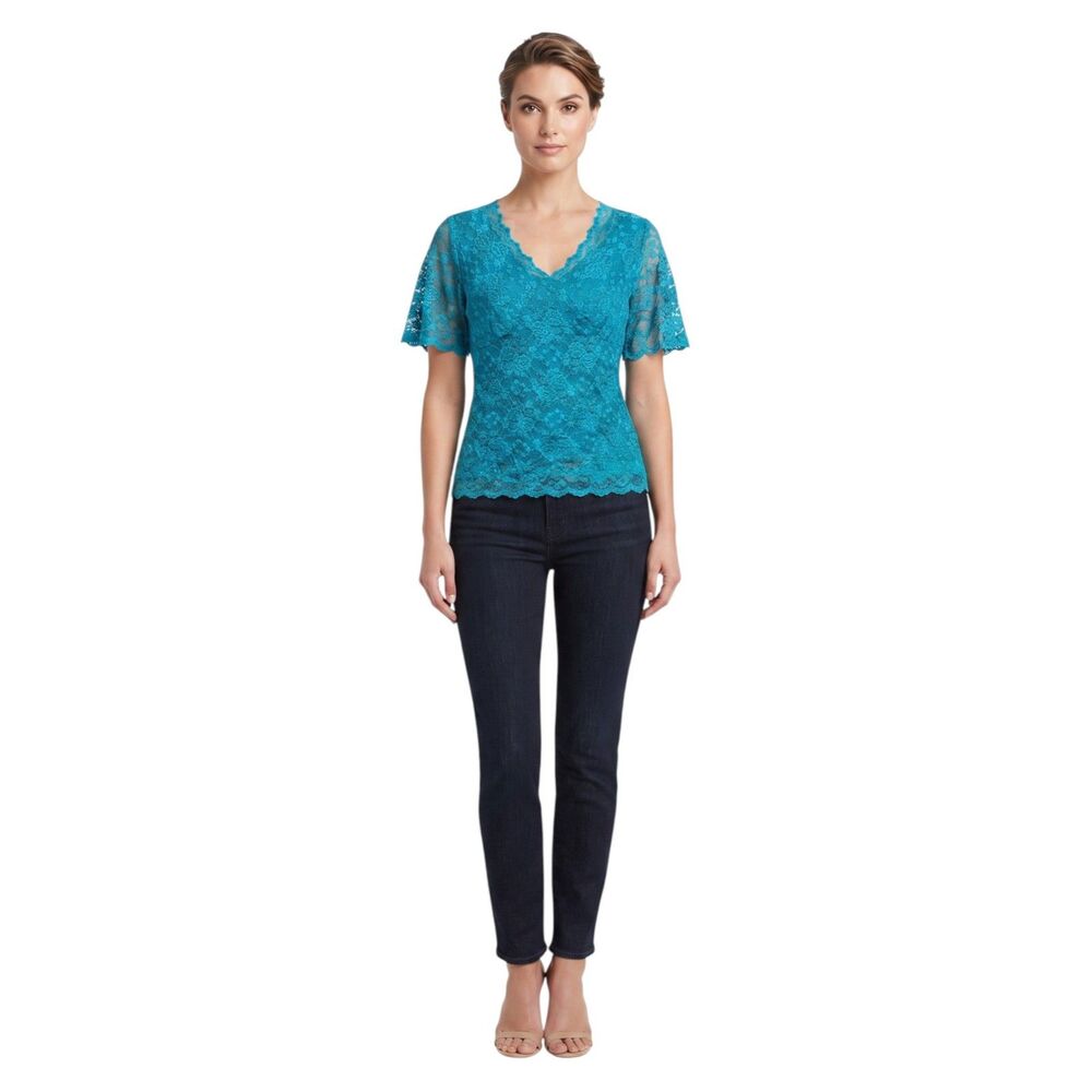 Karen Kane Teal Lace V-neck Top Size 1X